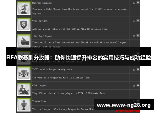 FIFA联赛刷分攻略:助你快速提升排名的实用技巧与成功经验 FIFA联赛刷分攻略:助你快速提升排名的实用技巧与成功经验